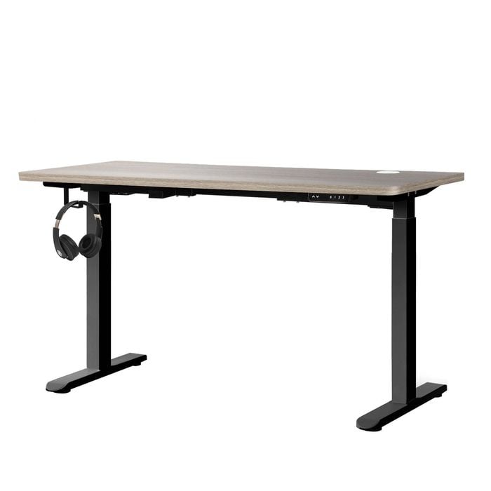 Oikiture 140cm Electric Standing Desk Dual Motor Grey-Oak Desktop