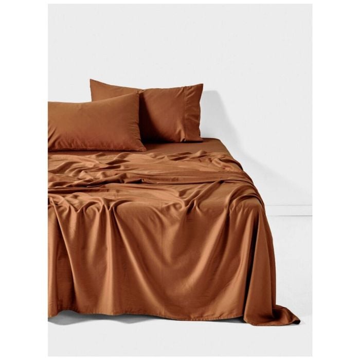 Linen House 400tc Surf Wash Rust Brown Cotton Sateen Sheet Set Super King