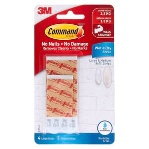 Command™ Medium / Large White Adhesive Wet Area Refill Strips - 6 Pack