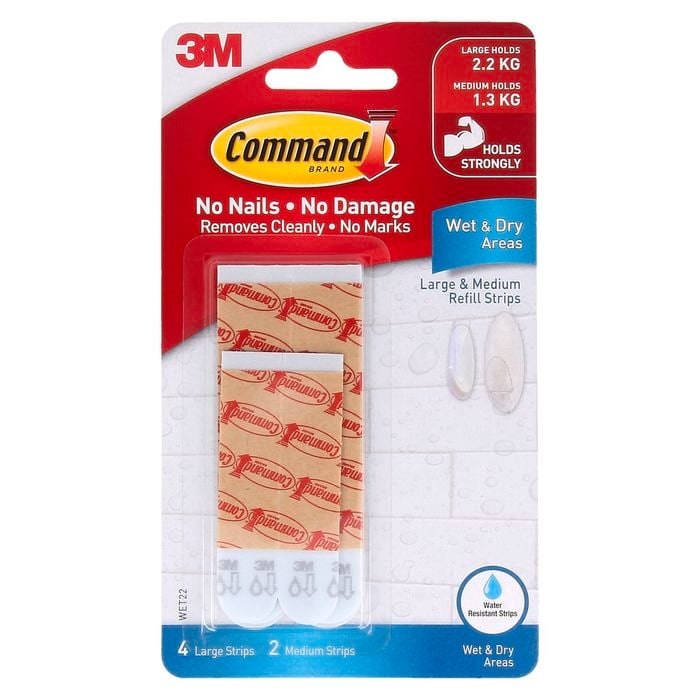 Command™ Medium / Large White Adhesive Wet Area Refill Strips - 6 Pack