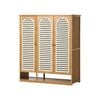 Oikiture 3 Doors Shoe Storage Cabinet Bamboo Shelf Beige