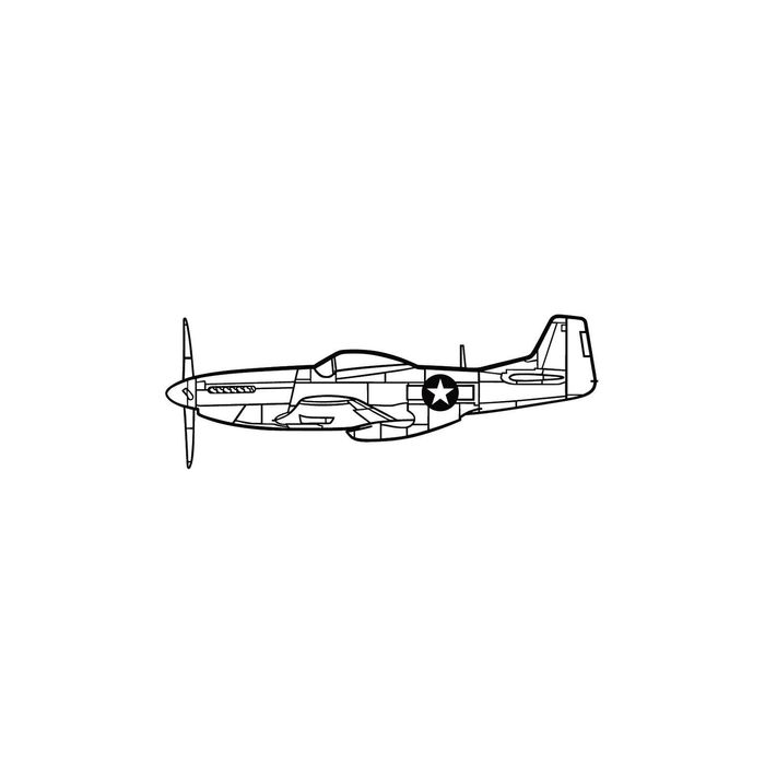 Ignite Laser P-51 Mustang - Iconic World War II Fighter Aircraft Silhouette Metal Wall Art Rustic Metal 15.7 inch - 40 cm