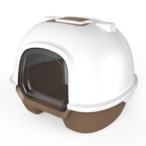 YES4PETS Cat Toilet Litter Box  Portable Hooded Tray House with Handle and Scoop Brown