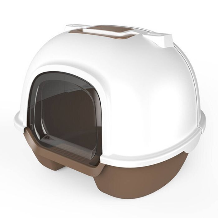 YES4PETS Cat Toilet Litter Box  Portable Hooded Tray House with Handle and Scoop Brown