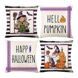 Catzon 4 Pcs Scary Throw Pillow Covers Linen Cushion Case for Decor 40X40cm