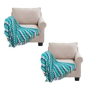 SOGA 2X 220cm Blue Zigzag Striped Throw Blanket