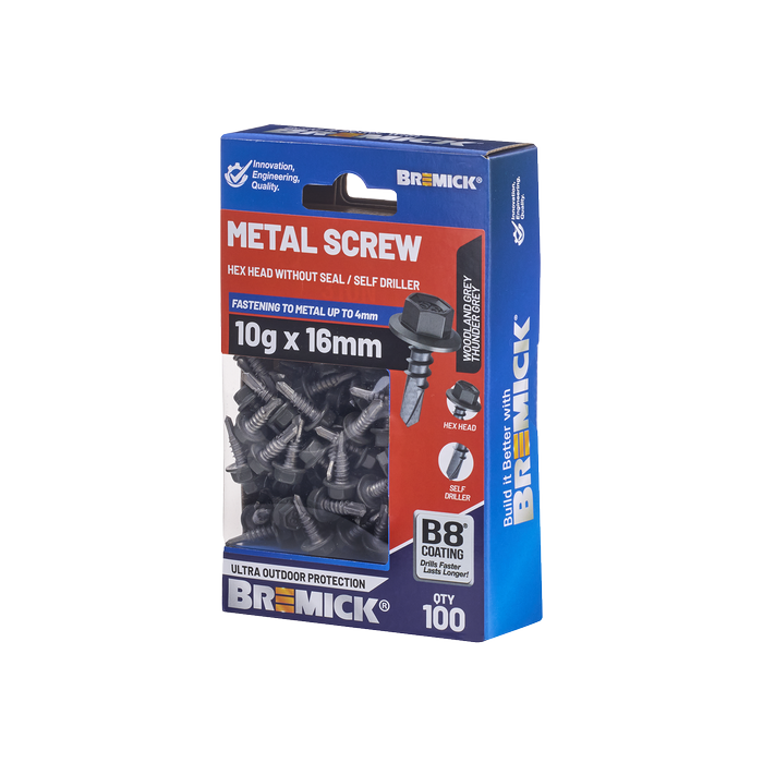 Bremick 10g x 16mm B8 WG Metal Hex Screw - 100 Box