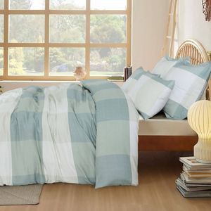 King Single Quilt Cover Set - Sage Check