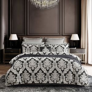 Renee Taylor Regalia Collection Greta Quilt Cover Set Champagne & Black Queen
