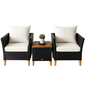 Nathan 3-Piece Outdoor Lounge Set – Cream | Compact Wicker Patio Sofa & Coffee Table for Balcony, Garden or Deck