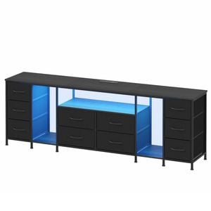 Ufurniture LED Entertainment Unit 180cm TV Cabinet Stand w/Power Outlet 10 Drawer Media Console Table Black