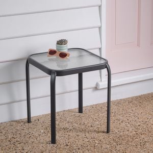 Marquee Square Glass Top Steel Side Table