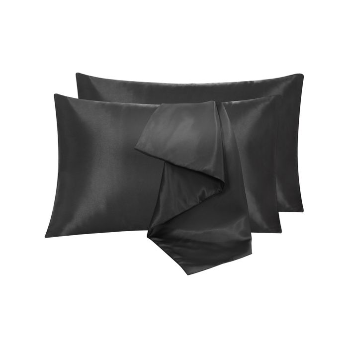 LINENOVA Satin Pillow Case Queen Size Pair Black