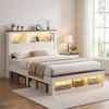 Artiss Queen Storage Bed Frame White Wooden Platform with USB and Led Light
