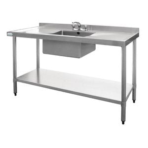 Vogue Single Bowl Sink Double Drainer - 1500mm X 700mm 90mm Drain - Commercial Stainless Steel Sinks (hc918)