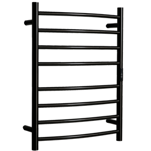 Hotwire 80W 700 x 530mm Gun Metal 8 Bar Curved Round Heated Towel Rail with Timer