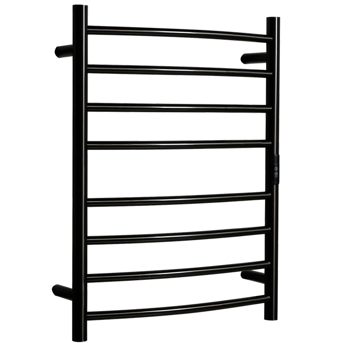 Hotwire 80W 700 x 530mm Gun Metal 8 Bar Curved Round Heated Towel Rail with Timer