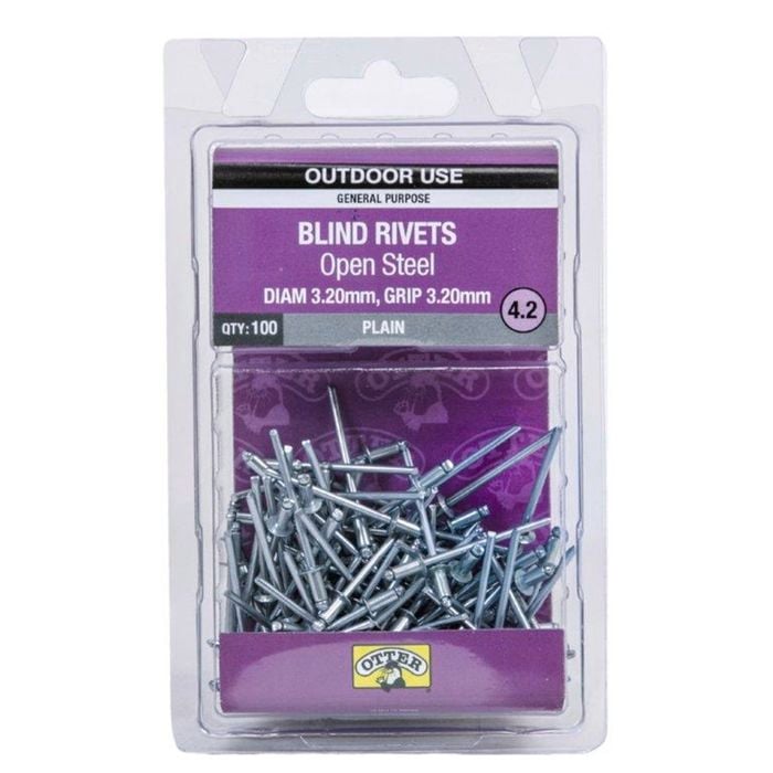 Otter 3.2 x 3.2mm Open Steel Blind Rivets - 100 Pack