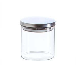 Argon Tableware Glass Storage Jar - Silver Lid - 550ml - Modern Round Scandi Organisation Container Glass Jar