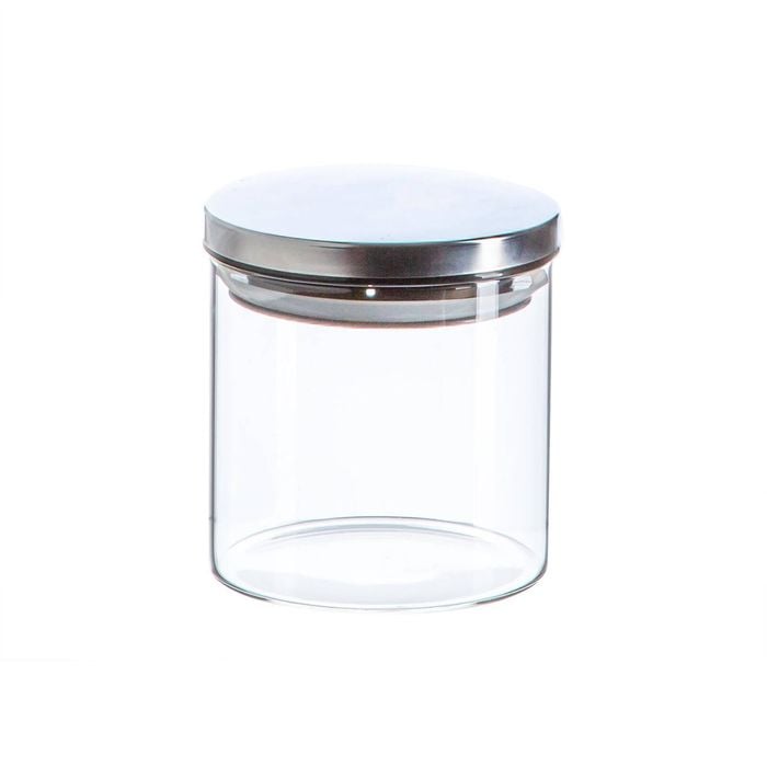 Argon Tableware Glass Storage Jar - Silver Lid - 550ml - Modern Round Scandi Organisation Container Glass Jar