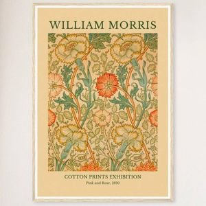 Galrie William Morris Cotton Prints Exhibition in Pink and Rose 1890 Art for Home Decor, Wood Frame, 50 x 70cm (20 x 28inch)