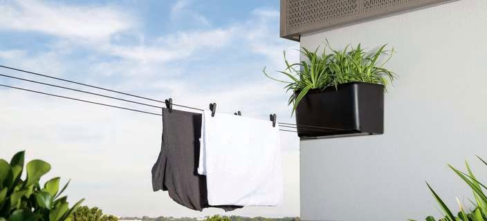 Clothes hanging on a pull-out clothesline