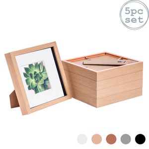 Nicola Spring Shadow Box Frames - 8 X 8" With 4 X 4" Mount - Light Wood - Pack Of 5