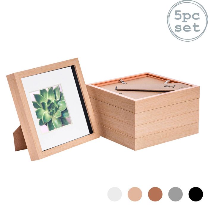 Nicola Spring Shadow Box Frames - 8 X 8" With 4 X 4" Mount - Light Wood - Pack Of 5