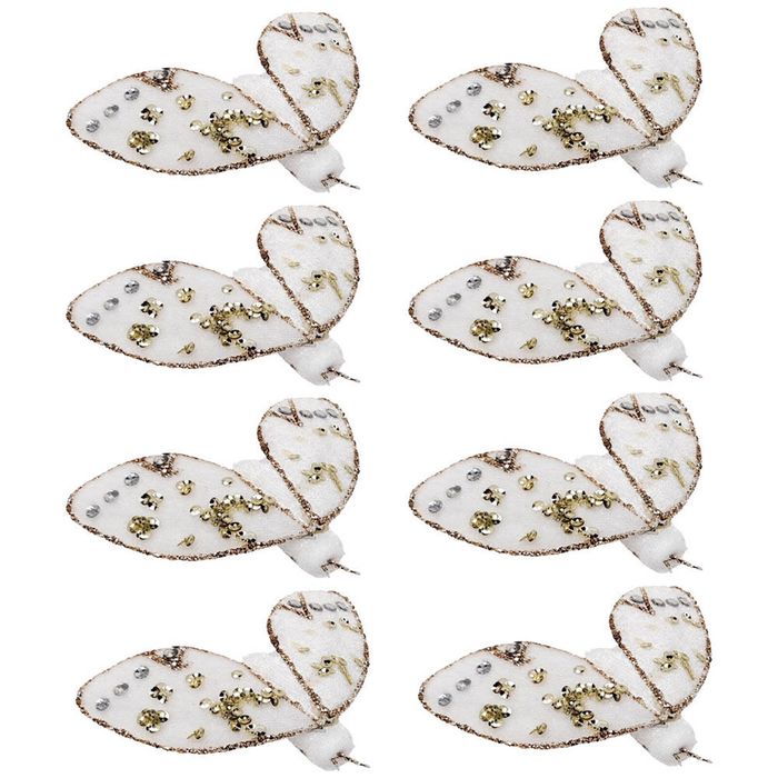 8PK Urban Moth Clip Christmas Decoration Ornament 9cm White/Gold