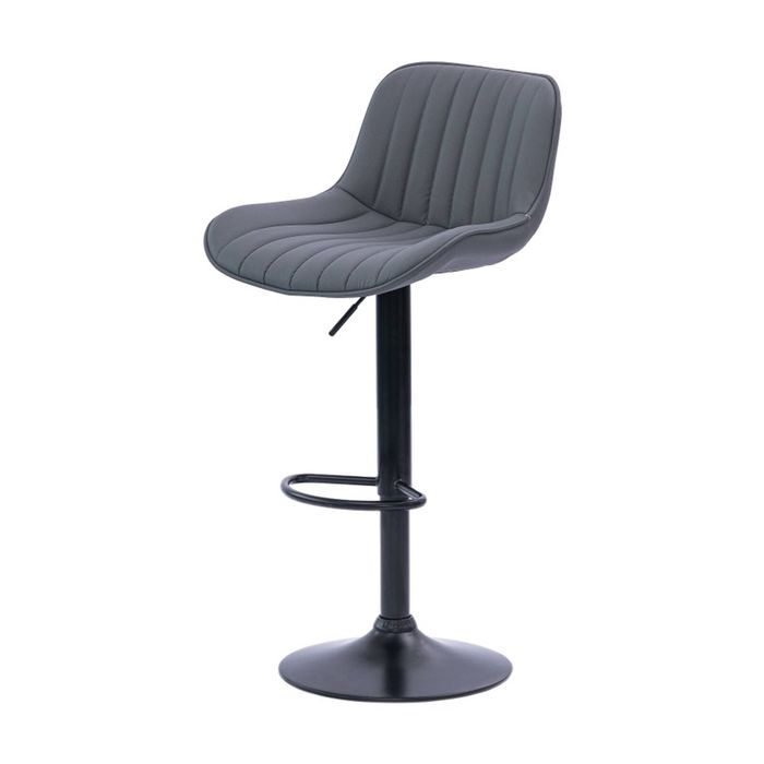 2pc Urban Style Frank Bar Stool Set Gas Lift Chair Black Metal Grey PU