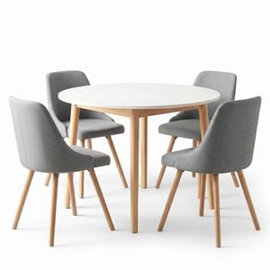 Artiss Round Dining Table And Chairs Set 5pcs Compact Kitchen Furniture White Natural Wood & Grey