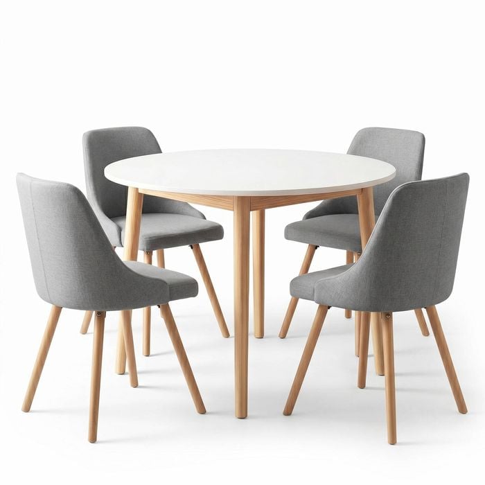 Artiss Round Dining Table And Chairs Set 5pcs Compact Kitchen Furniture White Natural Wood & Grey