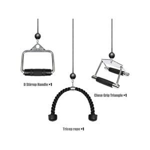 3 in 1 Gym Cable Attachment set Close Grip + Tricep Rope Extension + D handle - close grip + Rope + D handle