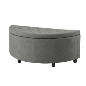 Artiss Storage Ottoman Bench Linen Fabric Tufted Half Round Footstool Grey