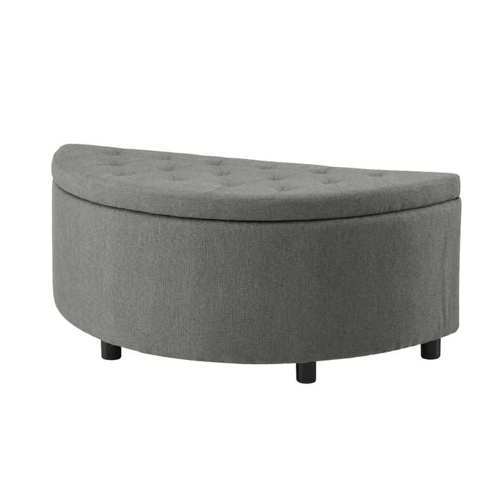 Artiss Storage Ottoman Bench Linen Fabric Tufted Half Round Footstool Grey