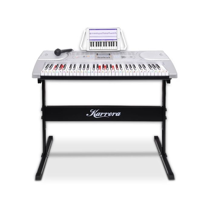 Karrera 61 Keys Electronic LED Keyboard Piano with Stand - Silver
