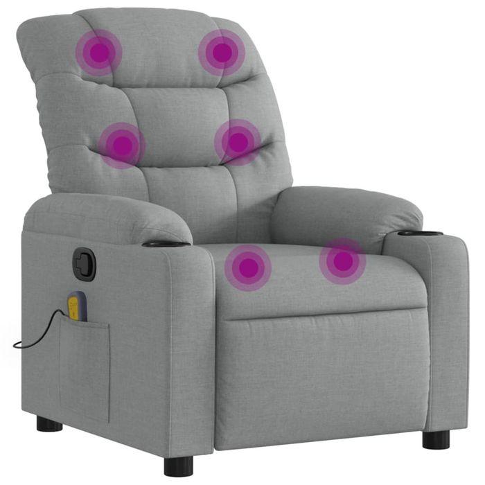 vidaXL Massage Recliner Chair Armchair Single Sofa Living Room Light Grey Fabric