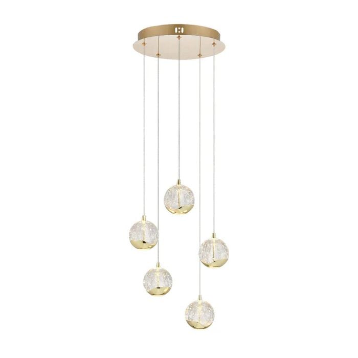 Telbix Segovia Modern Pendant Hanging Lamp Light Glass Stainless Steel Zinc Alloy Metal Gold Clear Gloss