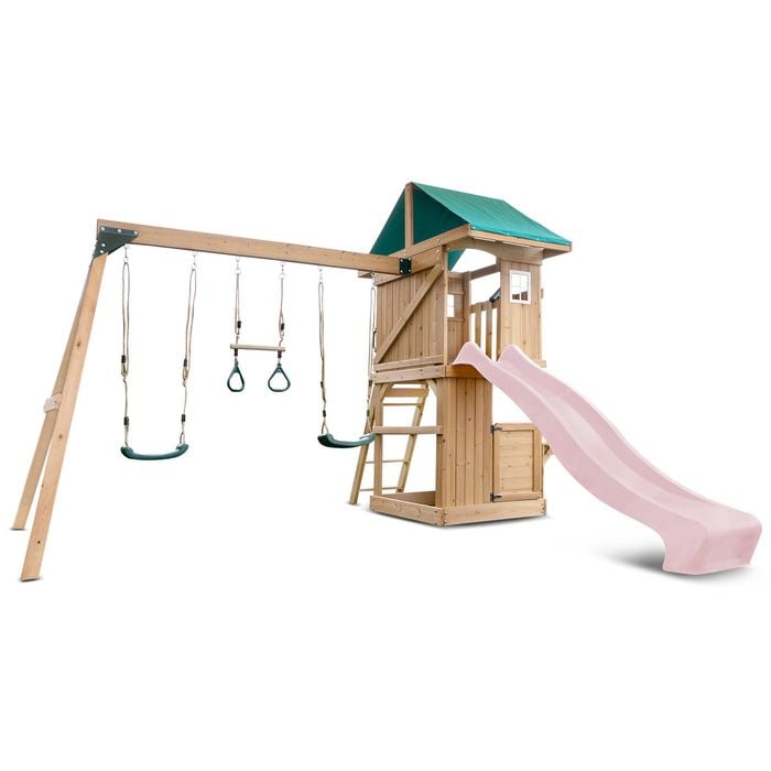 Lifespan Kids Montrose Swing Set & Play Centre with 2.2m Pastel Pink Slide
