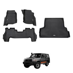 AUSGO Floor Mats & Boot Liner Set for Toyota LandCruiser 76 Series LC76 2012-2023 Car Floor Liners Cargo Mat