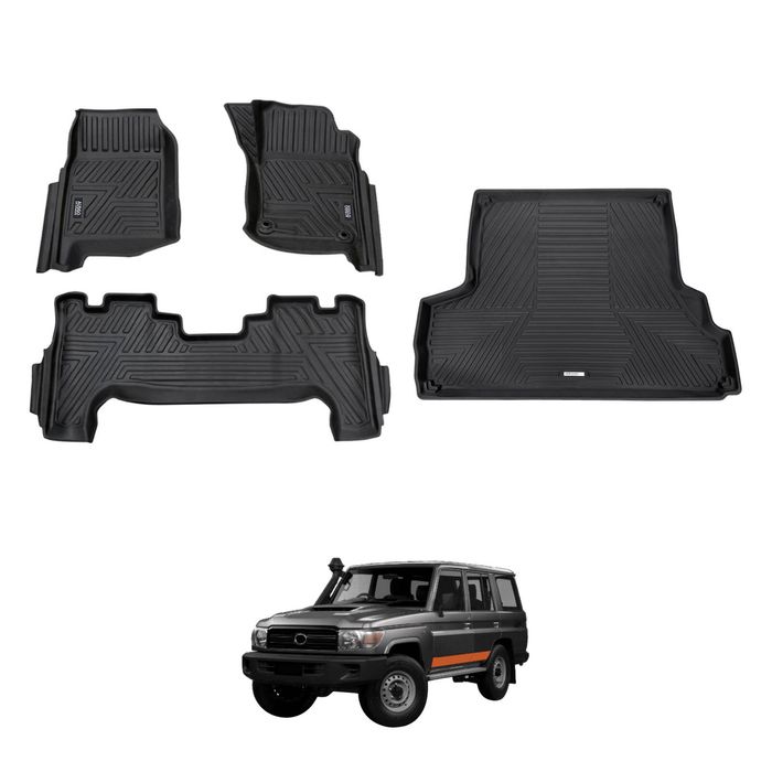 AUSGO Floor Mats & Boot Liner Set for Toyota LandCruiser 76 Series LC76 2012-2023 Car Floor Liners Cargo Mat