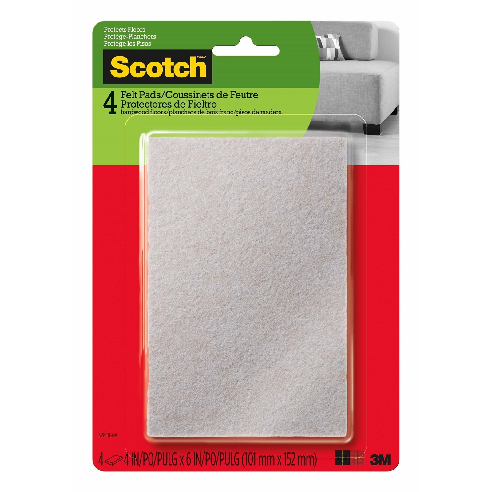 Scotch® 101 x 152mm Beige Rectangle Felt Pads - 4 Pack