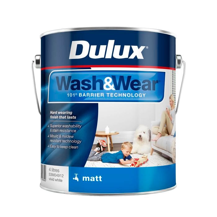 Dulux Interior Paint Wash&Wear Matt Vivid White - 4L
