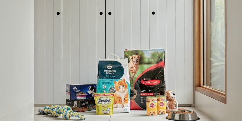 Assortment of Bunnings pets products in the hallway of a house
