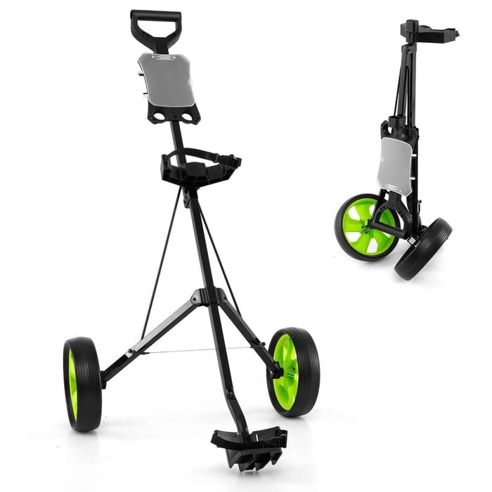 Costway 2 Wheel Foldable Golf Push Cart W/scorecard Holder Bracket Green