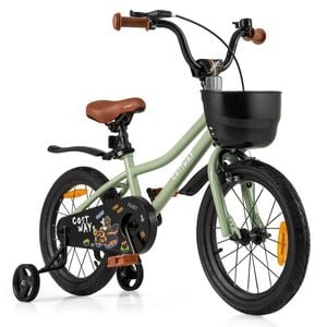 Costway 40 Cm Kids Bike Push Pedal Bicycle W/training Wheels Green