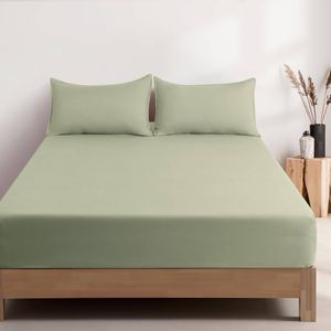 CleverPolly Vintage Washed Microfibre Fitted Sheet Set with Matching Pillowcases (Eucalypt, King)