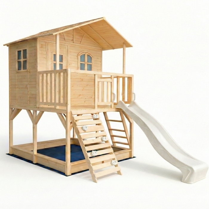Hide & Seek Kids Marlie Cubby House With 2.2m Pearl White Slide