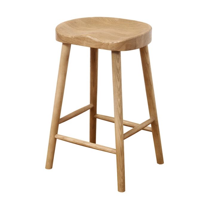 1825 Interiors Cuba Stool Solid Elm Wood Contoured Saddle Seat Natural