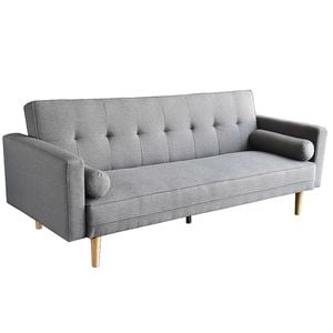 Sarantino 3 Seater Linen Sofa Bed Couch with Pillows - Light Grey